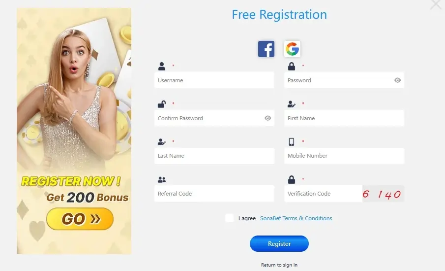 Sonabet Registration form